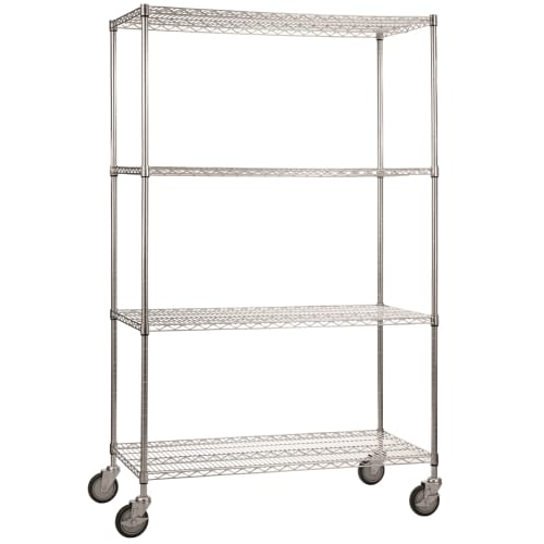 R&B Wire Rolling Wire Shelving Cart 18 x 36 x 78 With Wire Shelves